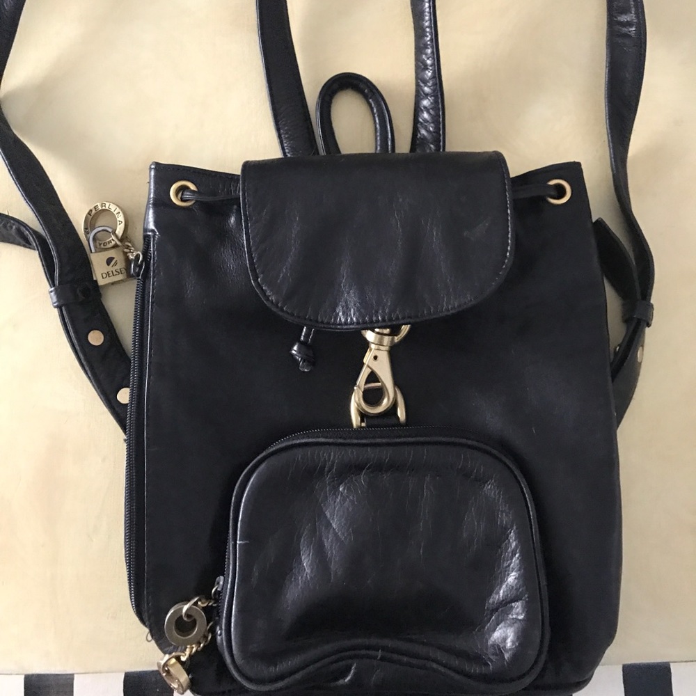 Perlina leather black backpack
